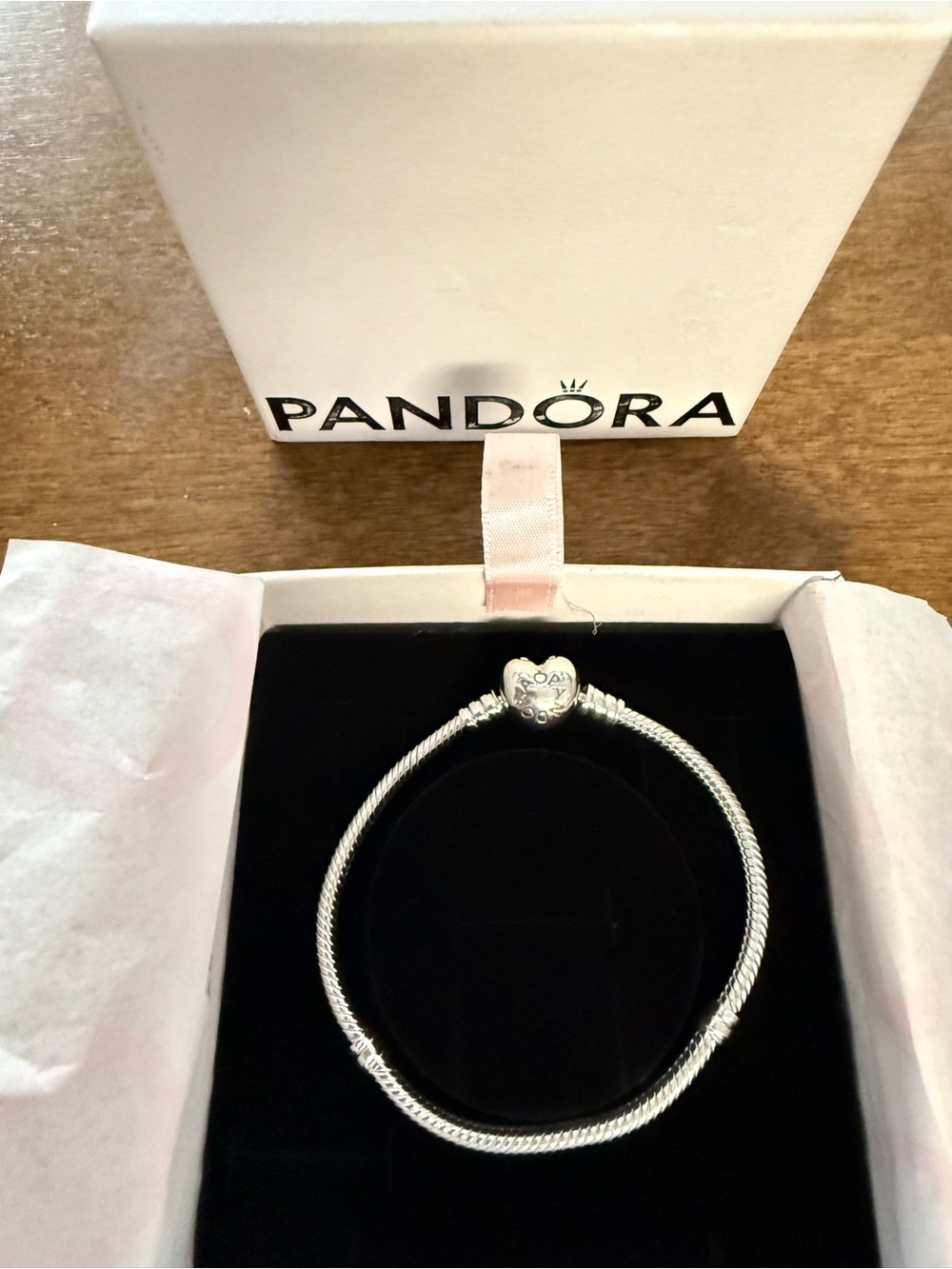 Pandora Silver Heart Clasp Bracelet Authentic 6.7 inches
